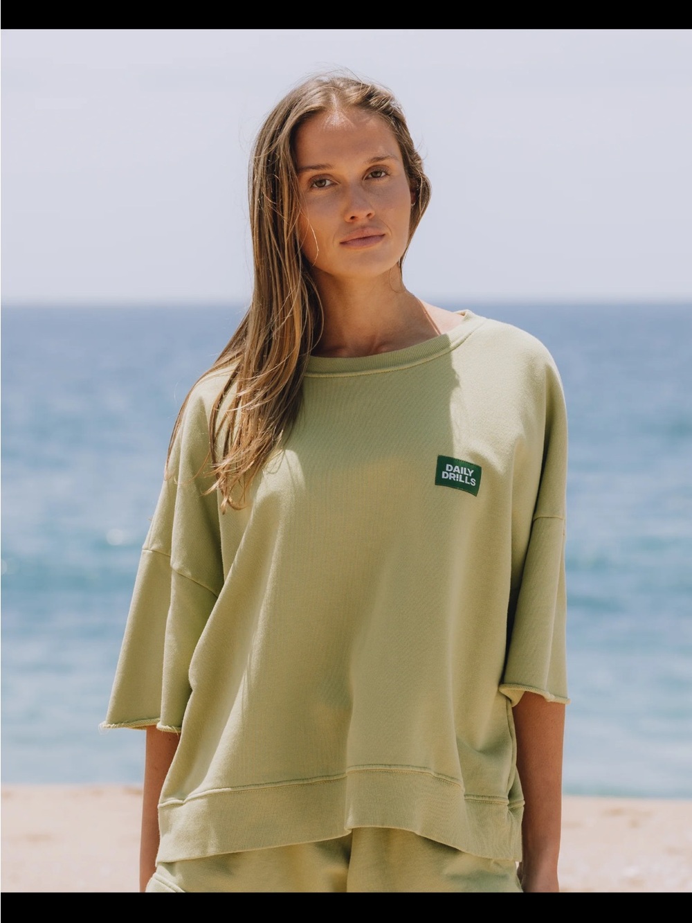 Daily Drills Matcha Patch Cropped Sleeve Crew M/L